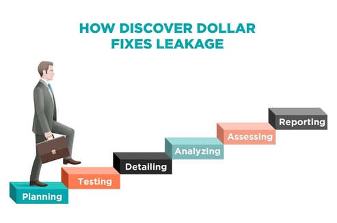 Diagram illustrating Discover Dollar's three-dimensional approach to fixing procurement leakage