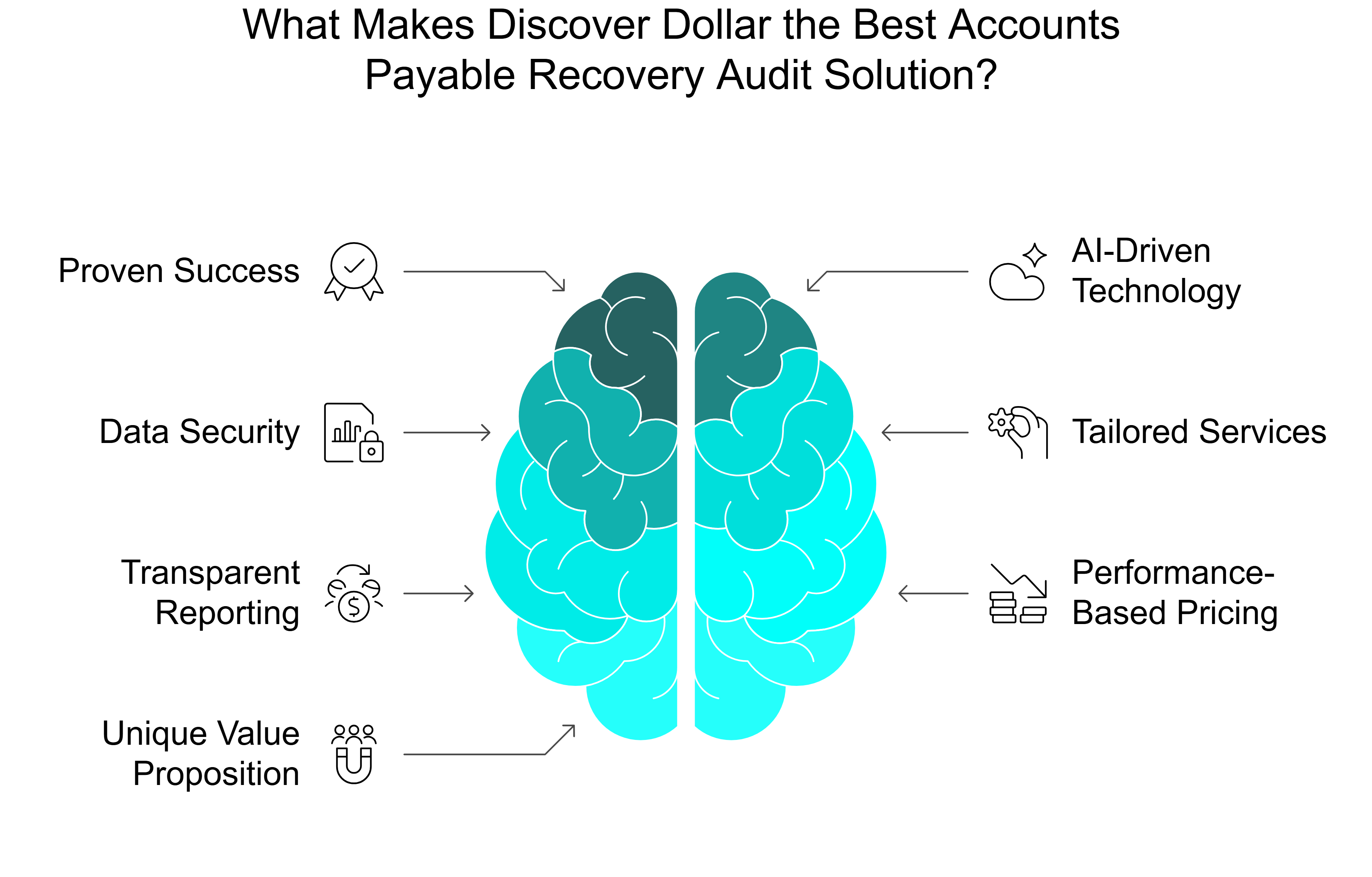 Infographic showing what makes Discover Dollar the best accounts payable recovery audit solution